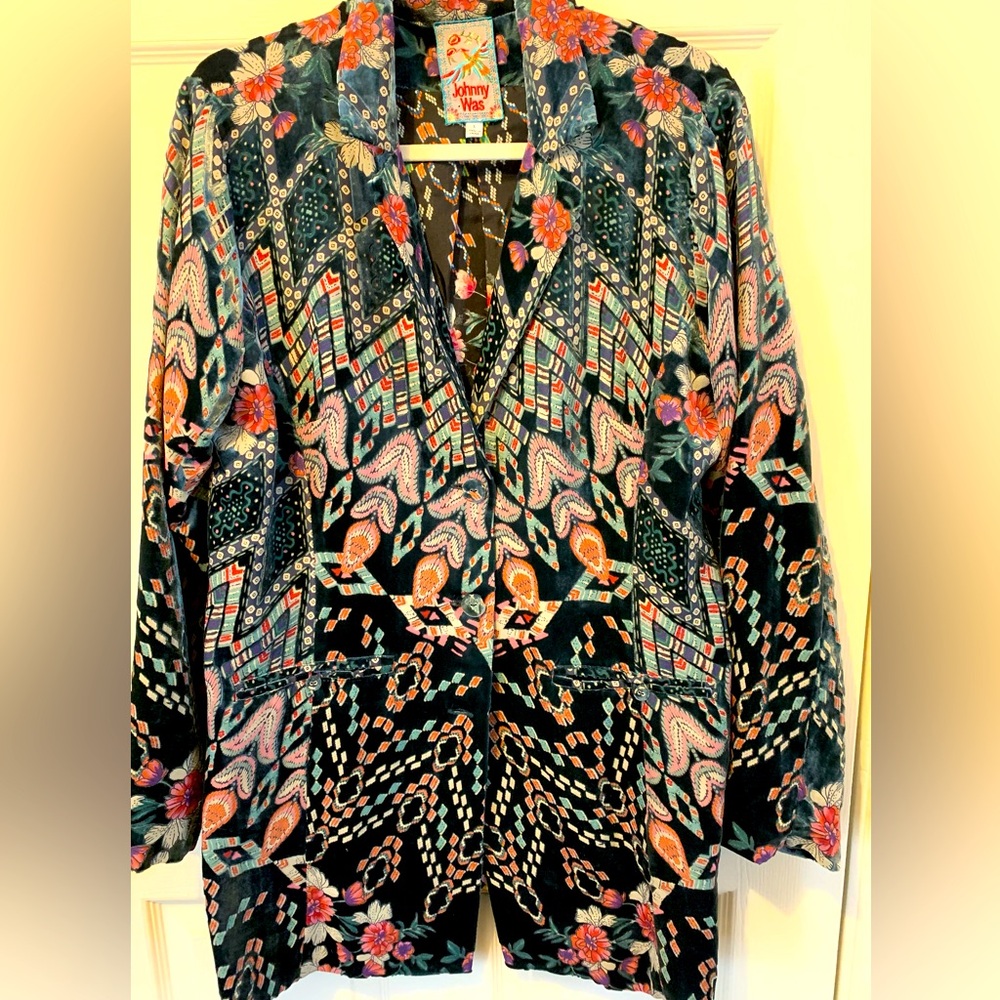 Johnny Was unstructured embossed velour blazer